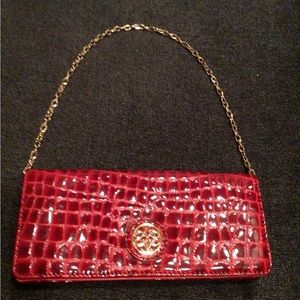 Antonio Melani Red Patent Leather Moc croc Clutch with detachable strap